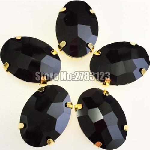 Free shipping Golden base balck oval shape flatback AAA+ Glass Crystal sew on rhinestones for diy/ Clothing decoration SWTJ02
