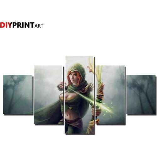 DOTA2 Archer Girl Magic Forest 5 Pieces Modern Wall Art Wall Painting for Living Room A1437
