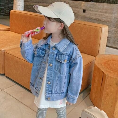 Smile Face Denim Coat Blue Jean Jacket Korean Baby Girl Kids Clothes Jackets For Teens Girls Women Clothing Childrens Outwear