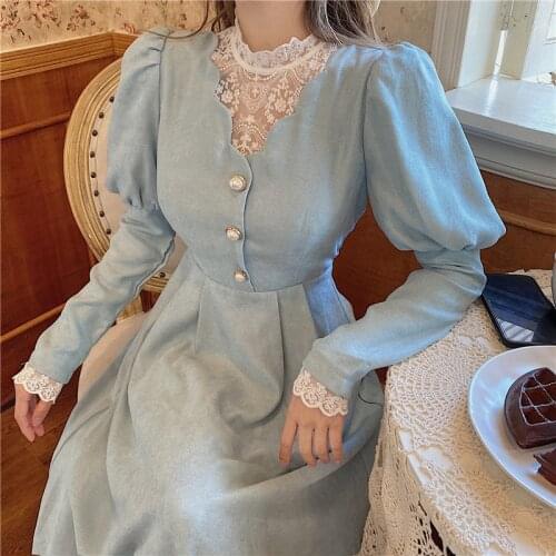 Elegant Dress Women Winter Lace Party Midi Dress Female French Style Sweet Dress robe de soirée femme vestidos de fiesta