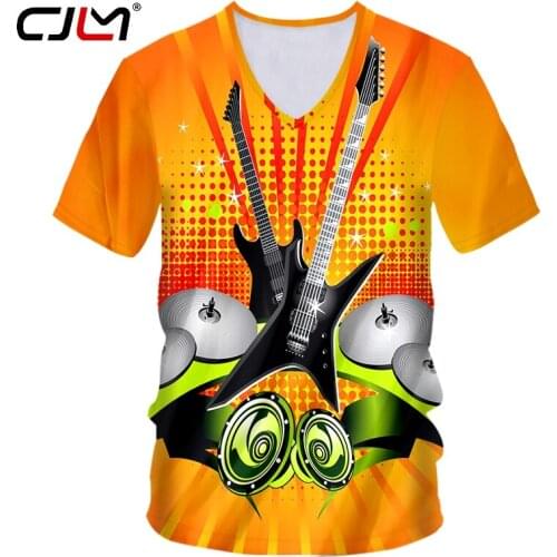 CJLM 2019 New Summer Funny 3d V-neck T-shirt Music Guitar Printing T-shirt Top Fashion Brand Shirt Hip-hop Street Large Size