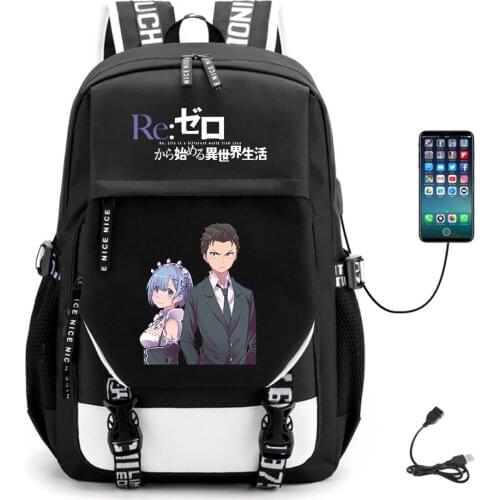 Anime Re:Life In A Different World From Zero USB Backpack Fabric Unisex Packsack Canvas Schoolbag High Quality Laptop Bag