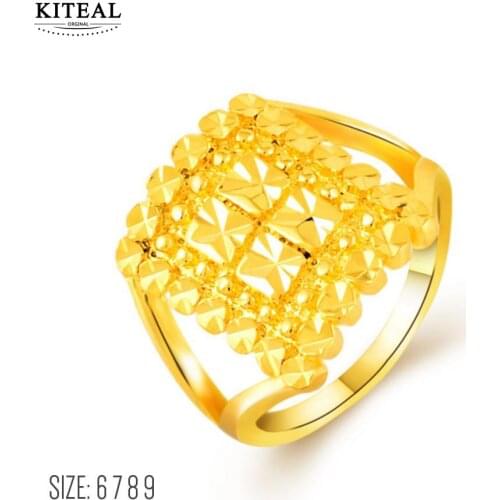 KITEAL Birthday Gift 24K GP gold Color size 6 7 8 9 female engagement ring personality anel summer jewelry