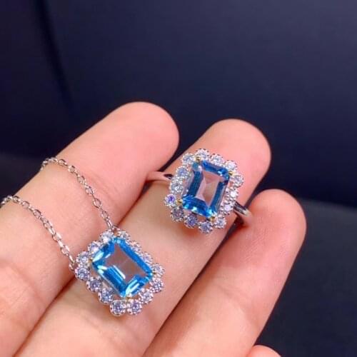 Popular style, special sale, 925 silver, natural Hetian topaz set, ring necklace