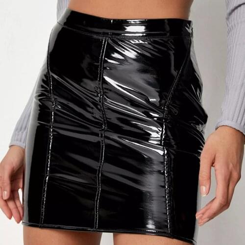 Summer Women Faux Latex Leather Mini Skirt Office Lady High Waist PU Leather Bodycon Pencil Skirts Slim Party Clubwear Custom
