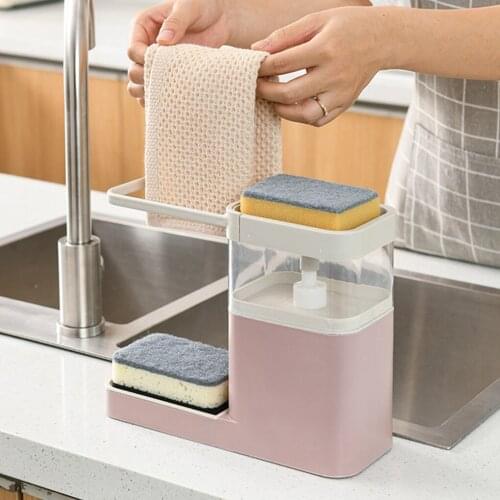 Multifunction Kitchen Press Soap Dispenser Automatic Detergent Box Drain Sink Towel Bar Shelf Sponge Holder Kitchen Storage Rack