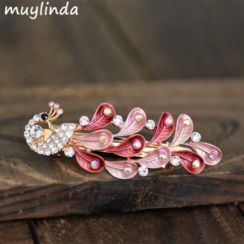 Muylinda Vintage Enamel Peacock Metal Hair Jewelry Retro Vintage Rhinestone Hair Clips Barrettes Accessories