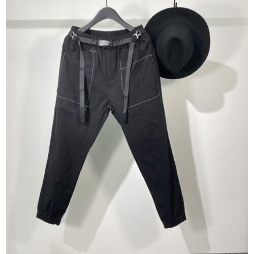 Owen Seak Men Casual Pencil Pants High Street Wear Mens Clothing England Sweatpants Preppy Autumn Winter Cross Black Pants