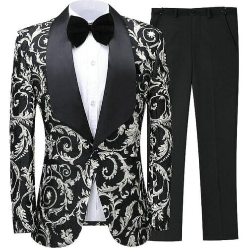 Italian Design Floral Men Suits Slim Fit Formal Gentlemen Wedding Suits for Men Tuxedos Party Blazer 2 Pieces (JACKET+PANTS)