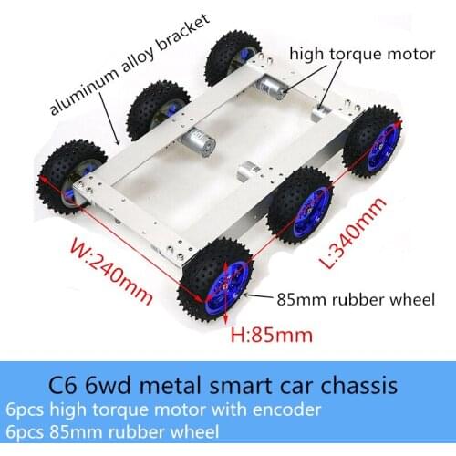 C6 6wd Metal Smart Robot Car Chassis Kit 85mm Rubber Wheel 6pcs High Torque DC Motor With Encoder DIY Education Heavy Load
