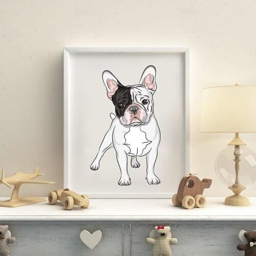 Nordic Cartoon French Bulldog Wall Art Print Poster , Hand Painted Bulldog Picture Canvas Painting Wall Decor