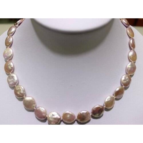Natural purple Coin shape freshwater pearl necklace11-12mm 17INCH AAA