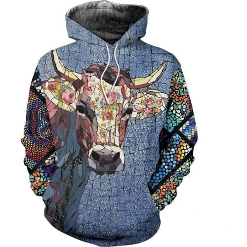 New 3D all print beautiful mosaic cow Sweatshirt Unisex Fashion Hat casual sweater jacket