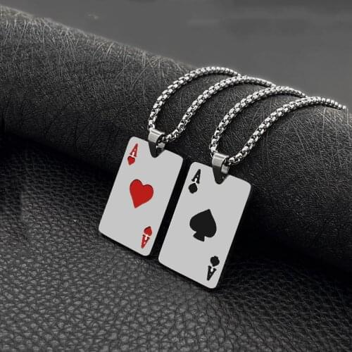 Fashion titanium steel playing card necklace male personality spade heart A pendant jewelry hot sale