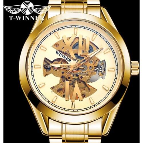 WINNER Automatic Mechanical Men Wristwatch Military Sport Male Clock Top Brand Luxury Gold Skeleton Fashion Man Watch Gift 8220