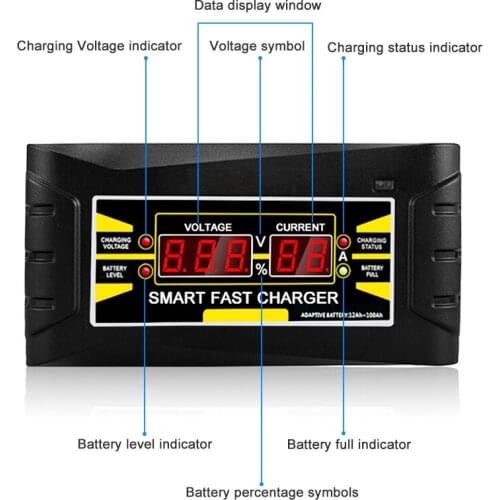 150V/250V To 12V 6A Full Automatic Car Battery Charger Fast Power Charging For Wet Dry Lead Acid Digital LCD Display EU Plug