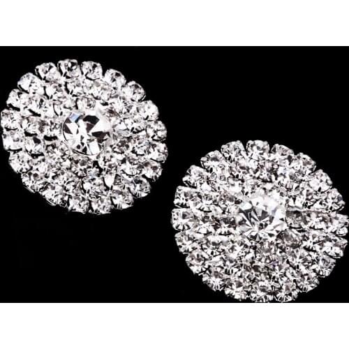 New 5 Pcs Rhinestone Shank Flatback Buttons for Garment Decoration Craft Embellishment Silver 21mm DIY Cloth Sewing Accessories