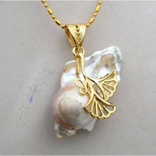 RARE High Natural Sea Baroque Pearl Pendant 925 Silver Gold Plated 5