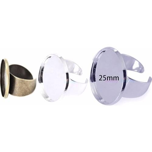 10pcs Adjustable Silver Plated Ring Base Setting With 16-25mm Round Bezel Fashion Blanks Tray For Glass Cabochon DIY Jewelry