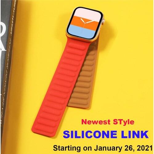 Silicone Link strap for Apple watch band 44mm 40mm iWatch band 38/42mm Magnetic Loop bracelet for Apple watch series 6 5 4 3 SE
