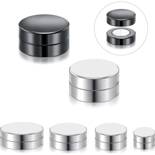 2Pcs 6/8/10/12mm Punk Magnet Ear Stud Set Fake Piercing Stainless Steel Black Steel Ear Stud Earrings Body Piercing Jewelry