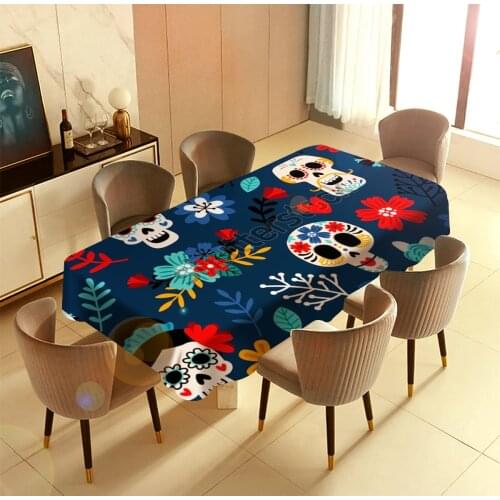 Skeleton Flowers In Death Mode Barbecue Picnic Home Party Table Cloth