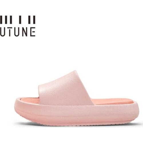 UTUNE Slippers Women Outside Summer Platform Shoes Soft EVA Beach Slides Sneaker Outdoor Men Cool Sandals 4.5CM Thick sole Pink
