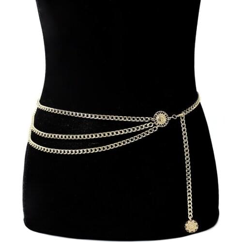 Vintage Multi Layered Harness Aluminium Belly Waist Chain Sexy Bikini Coin Pendant Body Chain for Women Body Jewelry