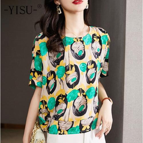 YISU 2021 Fashion Summer clothes for women Fashion Summer tops printing Short sleeve Jumper Casual Knitted Thin T-shirt
