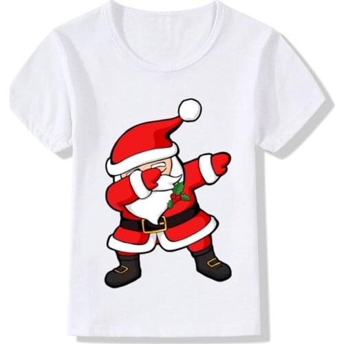 Dabbing Santa Pattern Funny Children T shirt Kids Merry Christmas Cartoon Clothes Baby Boys Girls Summer T-shirt