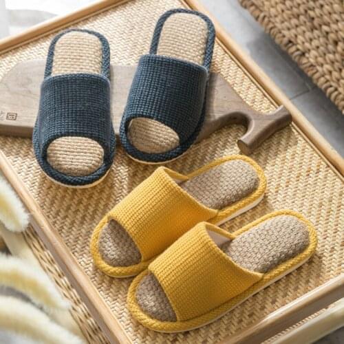 Female Home Flax Light Slippers Couple Indoor Floor Linen Slides Non-Slip Flip Flops Womens Simplicity Shoes Soft Flat Sandals