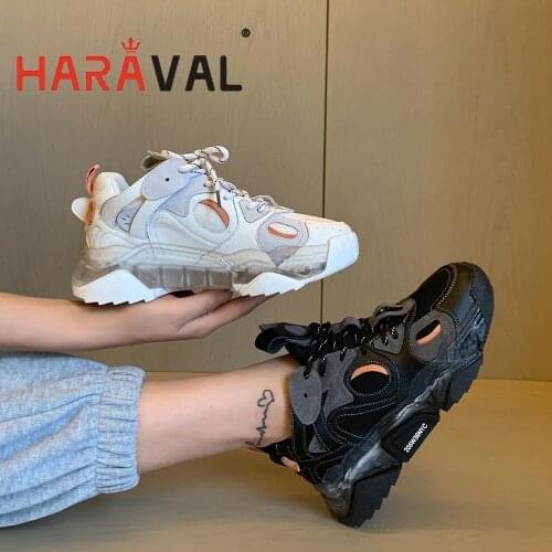 HARAVAL Women Sneaker Shoes Spring Sumemr Autumn Sport Black White Thick Bottom Adult Students Comfortable Lace Up 2021New A199