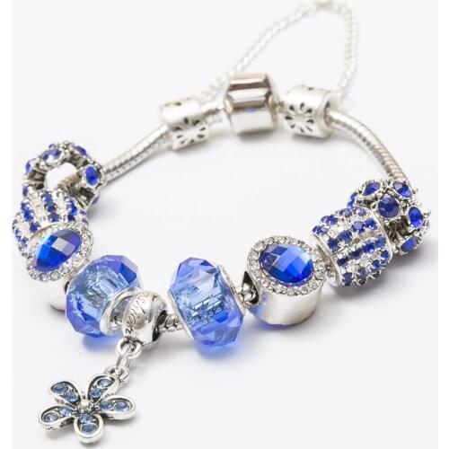Womens Murano Glass Beads 2-color European Crystal Daisy Bracelet Charms js1484