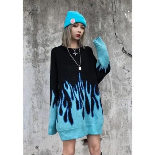 Autumn winter flame printed sweater women