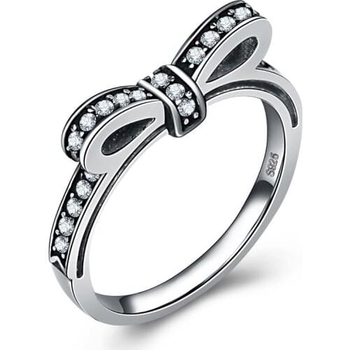 Bow Shape Wedding Ring for Women Micro-inlaid Simulation Thai Silver Retro Smeared Ring Jewelry Engagement Love Ring Gift