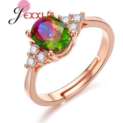 Ladies Finger Opening Ring Rose Gold Color Prong Setting Modern Shiny Cubic Zirconia Women Anniversary Appointment Jewelry