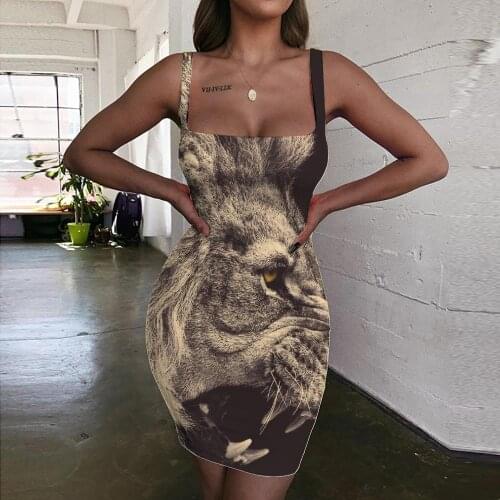 Giyu Brand Lion Dress Women Animal 3d Print Anime Ladies Dresses Harajuku Halter Sleeveless Ferocious Vestido Sexy