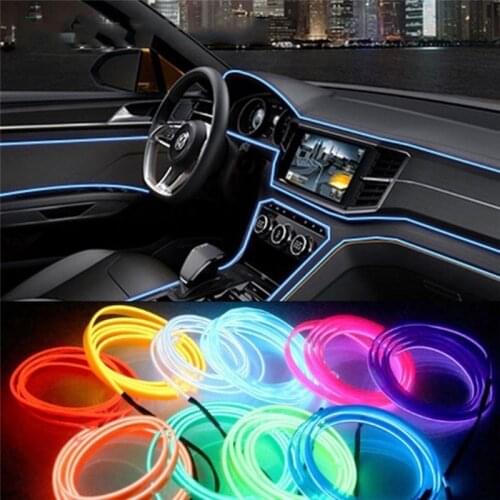 1M Ambient Car Light Interior Decoration Light EL Wire Easy Sew Flexible Led Neon Strip Auto 12V Inverter Driver Atmosphere Lamp