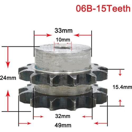 1Pcs 06B 15 Teeth Double Row Sprocket Wheel Chain Gear Carbon Steel