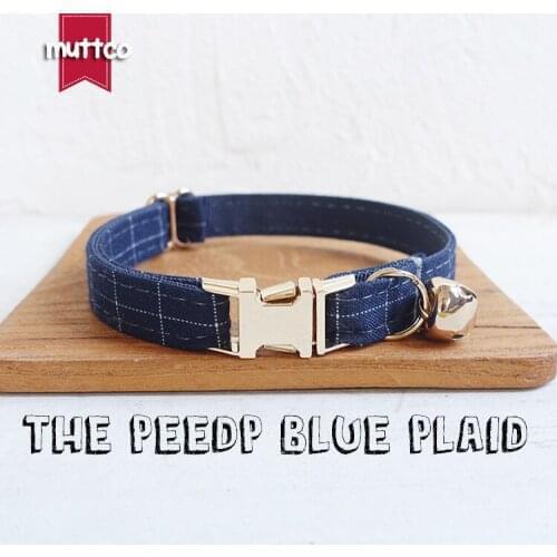 10pcs/lot MUTTCO retail with gold high quality metal buckle collar for cat THE BLUE PLAID design cat collar 2 sizes UCC021J