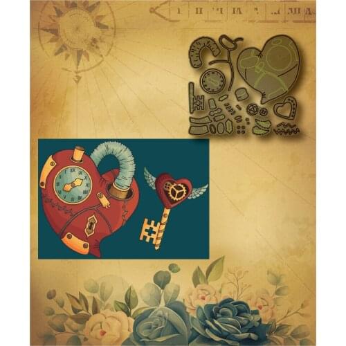 2021 new steampunk heart-shaped key lock metal cutting layered mold diy scrapbook birthday greeting card production