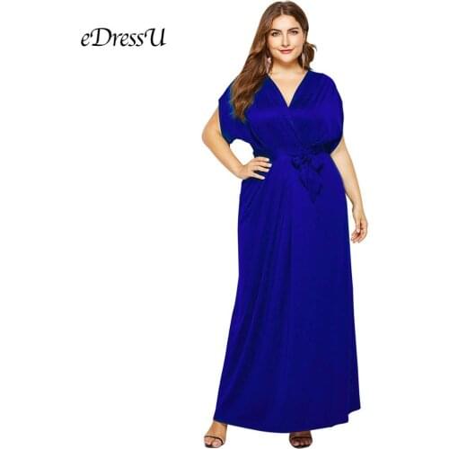 2019 Plus Size Women Maxi Dress Royal Blue V Cut Evening Party Dress Floor Length Vestido Robe de Soiree LMT-FP3004