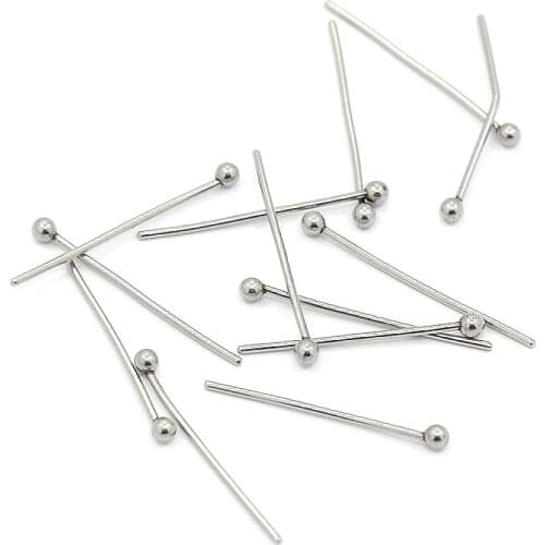 304 Stainless Steel Ball Headpins 18mm 20mm 25mm 30mm 35mm, Pin: 0.7mm; about 500pcs/bag,Stainless Steel Color