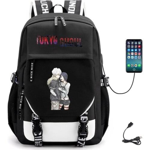 Anime Tokyo Ghoul USB Backpack Student Fabric Canvas Teenger Packsack Casual Unisex Schoolbag High Quality Laptop Bag