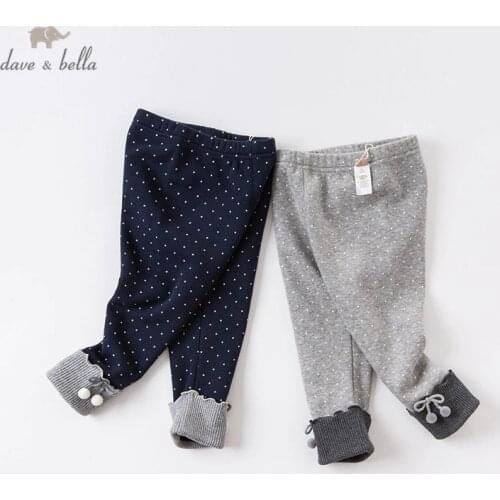 DBM14796-2 dave bella winter baby girls fashion bow dots pants children full length kids pants infant toddler trousers
