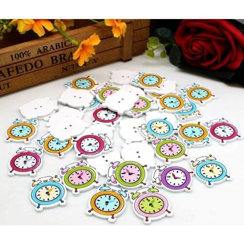 50pcs/lot clock Wooden buttons Painting Cartoon Buttons sewing accessories For Decorative Crafts DIY Accessories Scrapbook