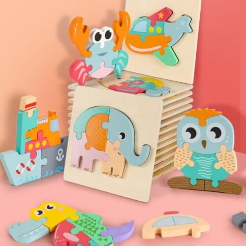 Wooden Toys For Children Girls Boys 3D Puzzles Cartoon Car Traffic animales Jigsaw Intelligence Kids Early Educational Baby Toy