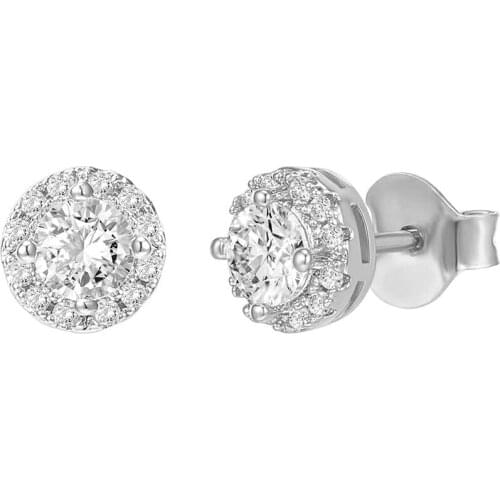 HOUSE OF CB Plated Sterling Silver Post Brilliant Round Faux Halo Earrings - Premium Cubic Zirconia