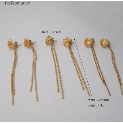 Foromance YELLOW GOLD GP STUD EARRING WITH A LONG BACK STOPPER TAIL 75MM 2.95 inch EARRING THREE STYLES AVAILABLE FLOWER HEART