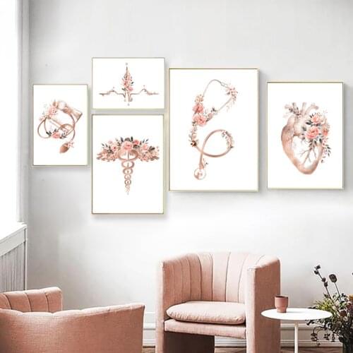 Anatomy Poster Medical Flowers Heart Stethoscope Ecg Creative Medical Equipment Canvas Painting Hospital Home Wall Art Picture